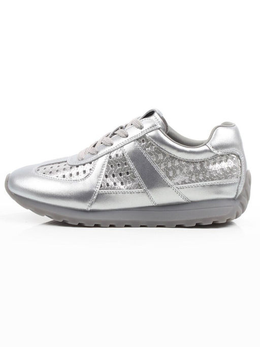 03-A155-11A GREY/SILVER Кроссовки летние женские (натуральная кожа)