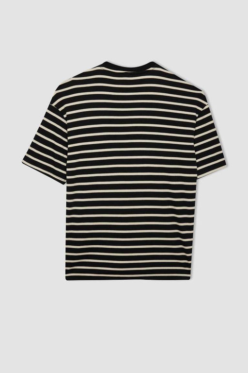 Полосатая футболка из плотной ткани с короткими рукавами и круглым вырезом Comfort Fit - Defacto фото 9