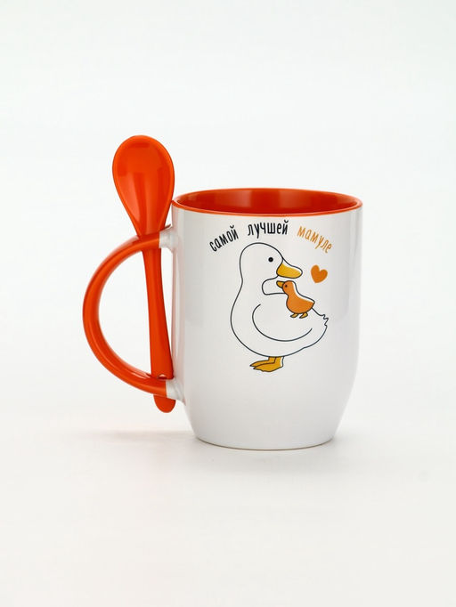 Кружка с ложкой керамическая Самой лучшей мамуле, 350 мл