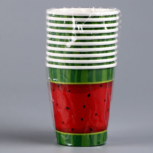 Цена за 10 шт. Стакан бумажный Арбуз, 250 мл - Страна карнавалия фото 3