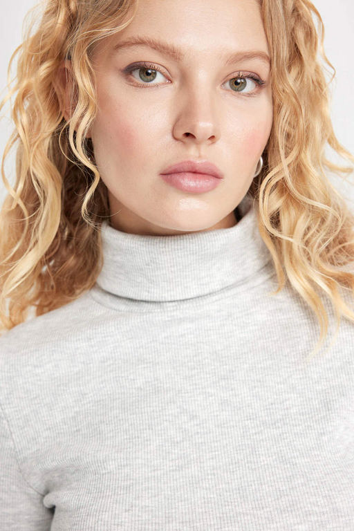 Классная приталенная водолазка в рубчик, базовая футболка с длинными рукавами - Defacto фото 8