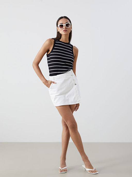 Bisiklet Yaka ?izgili Kad?n Atlet