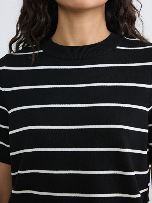 Bisiklet Yaka ?izgili Kad?n Triko Kazak