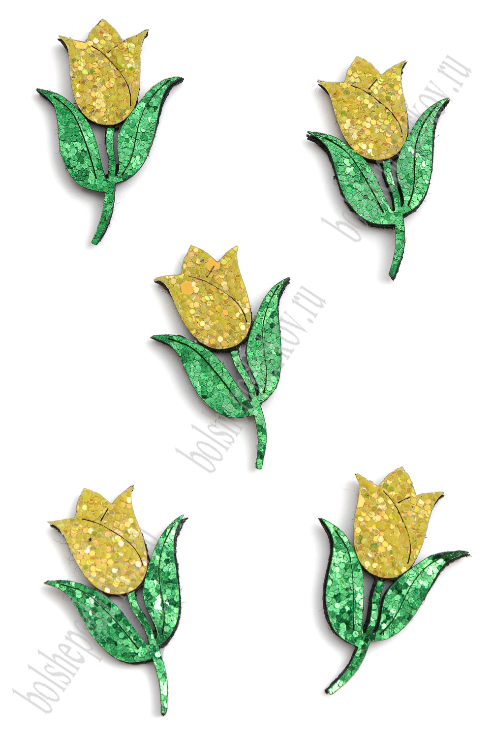 Лазерная вырубка из кожзама "Тюльпан" 3*4,3 см (10 шт) желтый, несклеенная