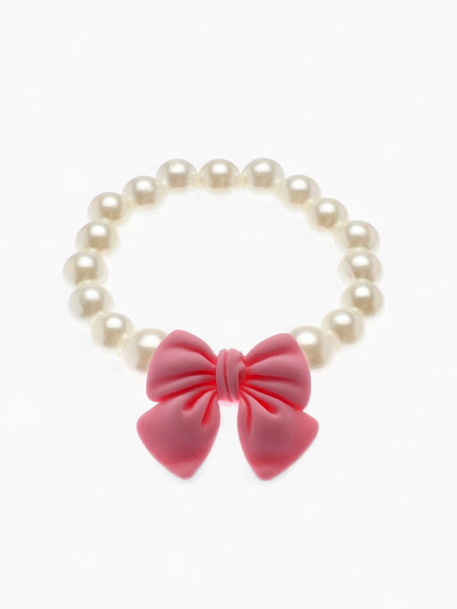 Набор детских украшений Выбражулька Бант, 4 предмета: кулон, браслет d=6 см кольцо, клипсы, бело-розовый  фото 6