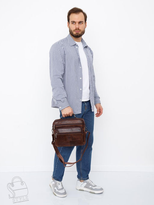 Сумка мужская кожаная 608M brown Fuzhiniao