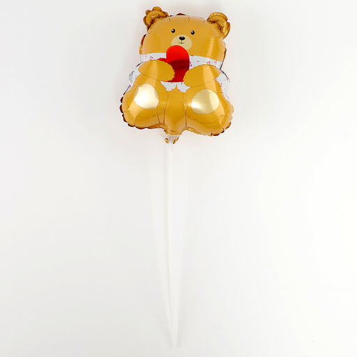 Цена за 5 шт. Воздушный шар фольгированный 15" «Нежный мишка с сердцем», фигура, для палочки
