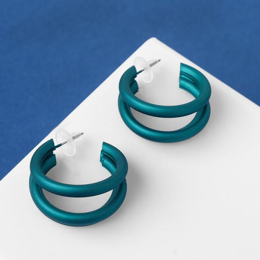 Серьги-кольца Боттега тройные, d=3,5, цвет изумрудный - Queen fair фото 2