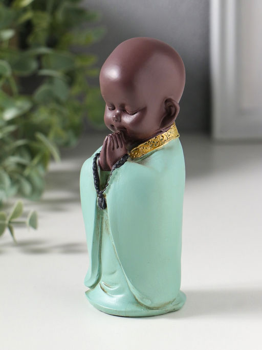 Фигурка полистоун «Маленький Будда в бирюзовом одеянии - приветствие», 5×5×12.5 см