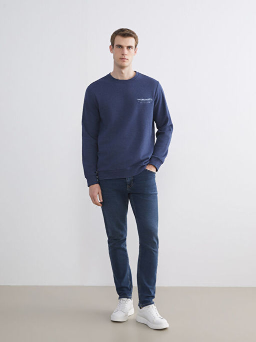 Bisiklet Yaka Bask?l? Erkek Sweatshirt