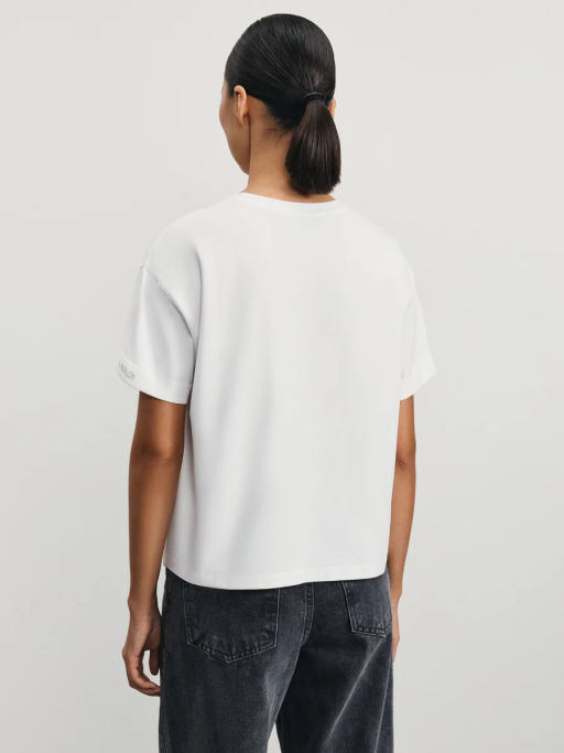 Футболка из хлопка с вышивкой на рукаве / Zarina фото 6