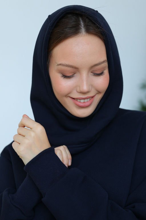 Джемпер (свитшот,толстовка) футер с начесом, съемный капюшон, т-синий - Solo mio фото 4