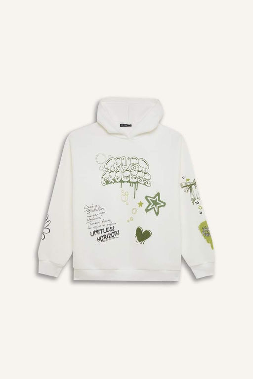 Толстый толстый свитшот с капюшоном и принтом на спине Cool Oversize, широкий крой - Defacto фото 7