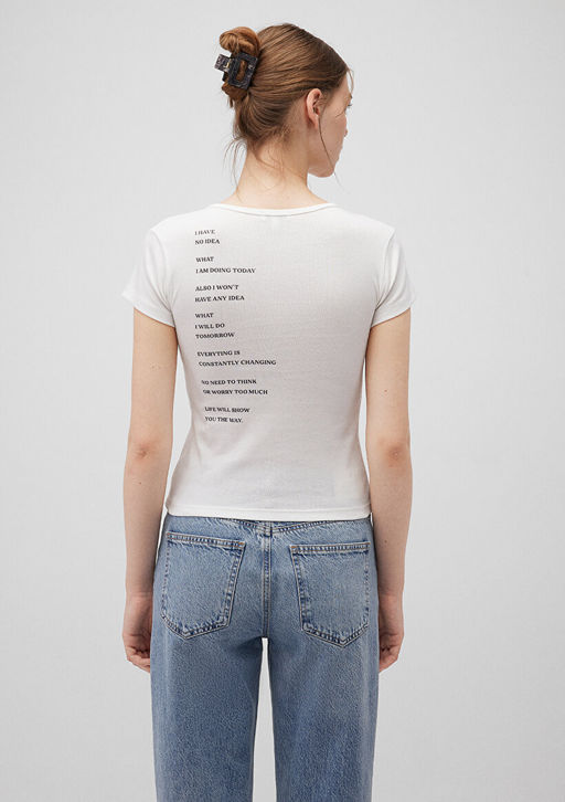 S?rt Bask?l? Beyaz Tisort - Mavi фото 4