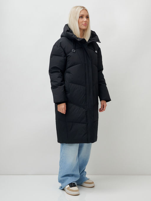 Пальто летучая мышь женское с капюшоном зимнее черного цвета 9616Ch - Mtforce фото 3