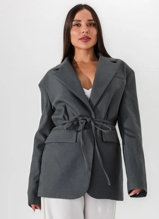 K13519 Пиджак OVER SIZE с поясом ГРАФИТ