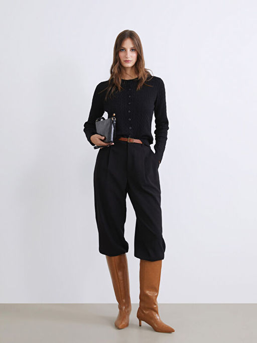 Bisiklet Yaka Kendinden Desenli Kad?n Triko H?rka