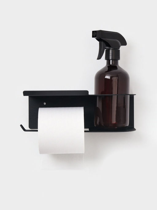 Держатель для туалетной бумаги с полочкой с отверстием для освежителя, цвет черный