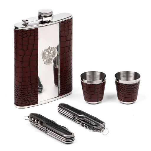 Подарочный набор Рептилия: фляжка 240 мл, 2 ножика, 2 стопки