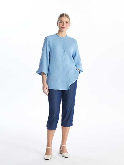 Kad?n Beli Lastikli D?z Jean Kapri