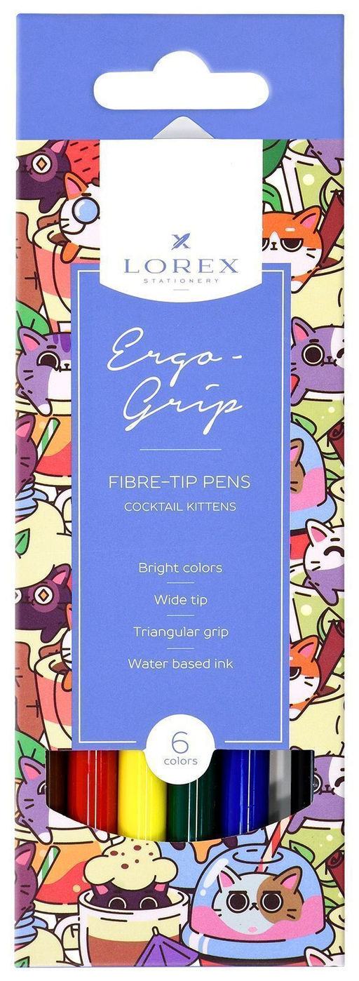 Фломастеры 6цв. LOREX ERGO-GRIP COCKTAIL KITTENS, с трехгранным захватом, картонная упаковка - 1000 деталей фото 4