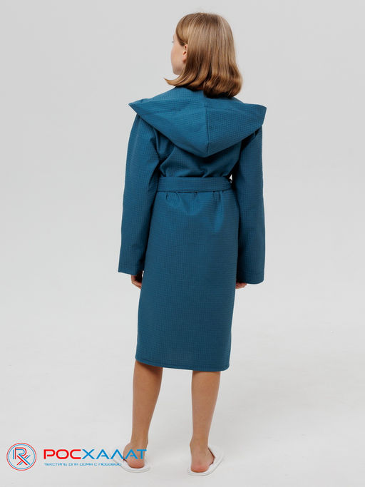 Подростковый вафельный халат с капюшоном темно-бирюзовый В-18 (23)