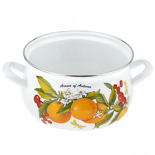 "Фруктовая фантазия" Кастрюля эмалированная 3л, д23см, h26,5см, форма грушевидная, металлическая крышка (Россия)