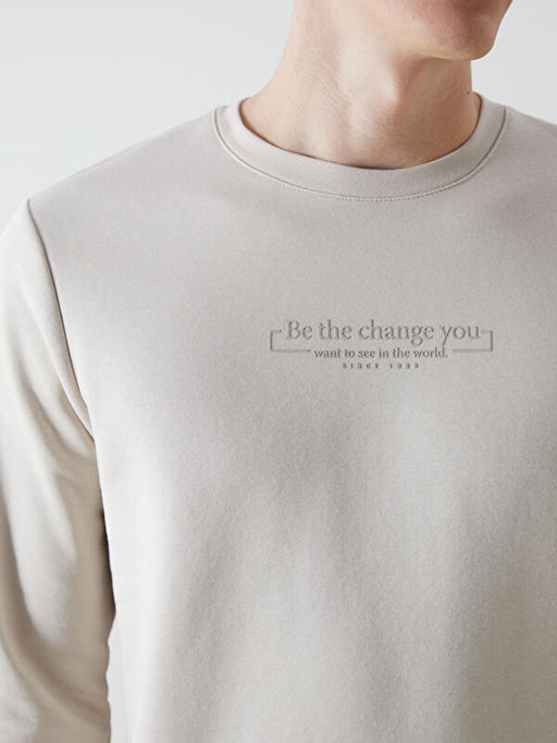 Bisiklet Yaka Bask?l? Erkek Kal?n Sweatshirt