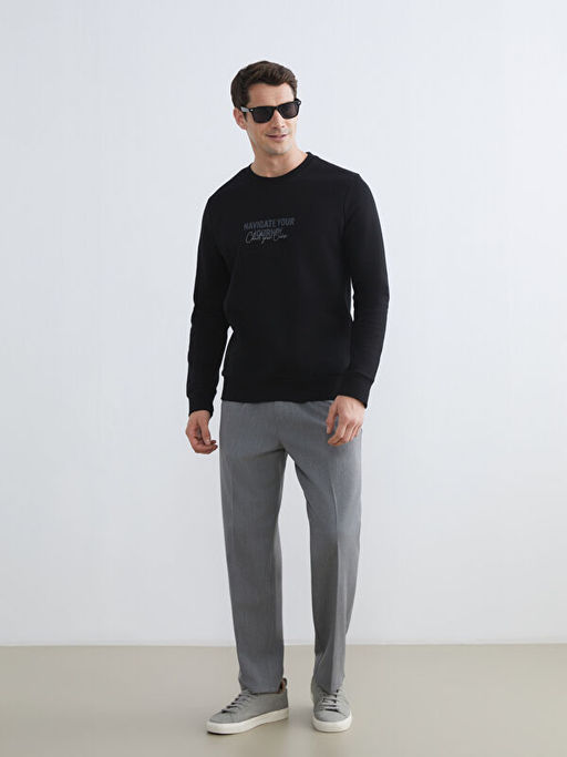 Bisiklet Yaka Bask?l? Erkek Sweatshirt