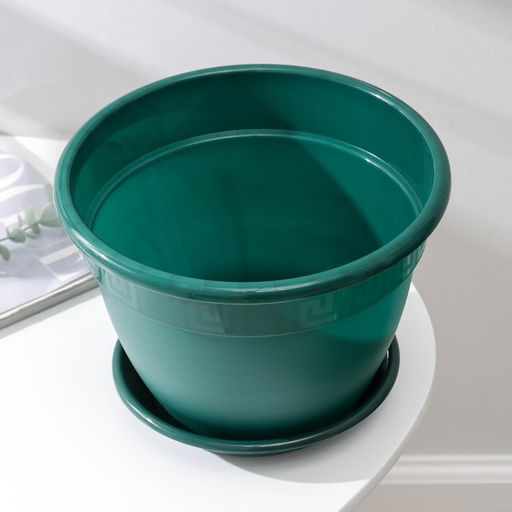 Горшок для цветов с поддоном Антик, 4.9 л, d=25 см, пластиковый, цвет малахит - Simaland фото 3