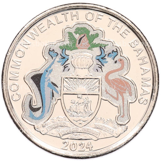 Монета 25 центов 2024 года Багамские острова 50 лет Центральному банку Багамских Островов
