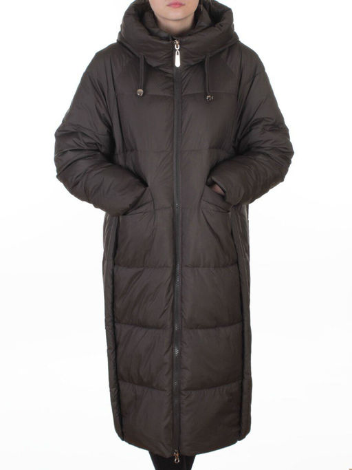 8891 GRAY/BROWN Пальто зимнее женское (200 гр. холлофайбер)