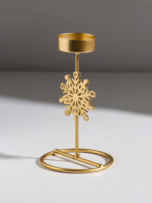 Подсвечник на 1 свечу «Снежинка», металл под золото, d=4.5 см, 8.5×8.5×16 см