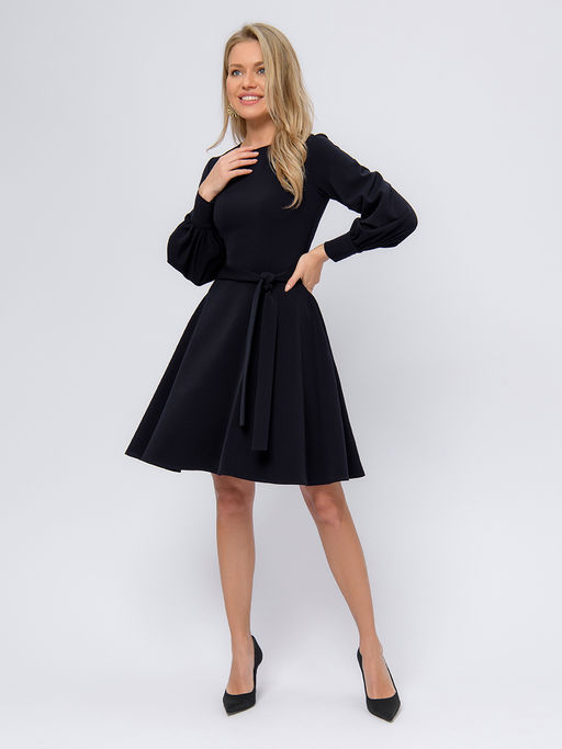 Платье темно-синего цвета длины мини с объемными рукавами - 1001dress фото 2