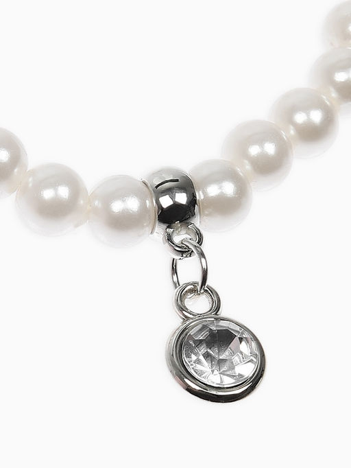 Цена за 2 шт. Набор детский «Выбражулька» 2 предмета: бусы, браслет d=6 см. жемчуг, белый в серебре