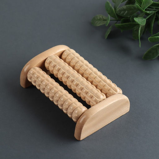 Массажёр для ног «Барабан», деревянный, 3 ролика с шипами, 11.5×7.7×3.5 см