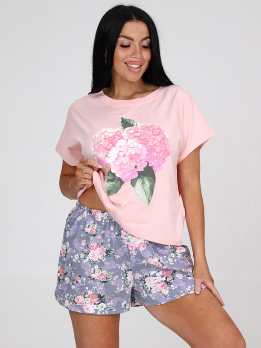 96-П ПИЖАМА ЖЕНСКАЯ (шорты) (Розовый/серый) - А-дина фото 3