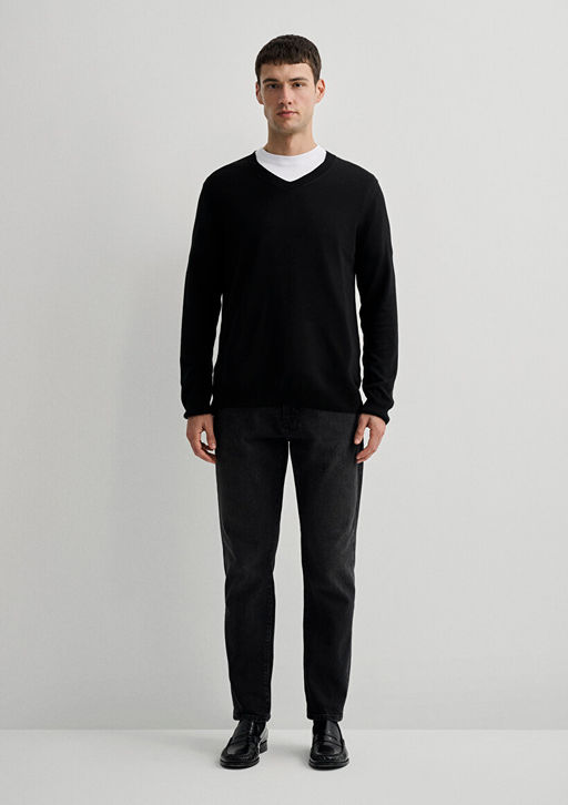 V Yaka Siyah Kazak - Mavi фото 4