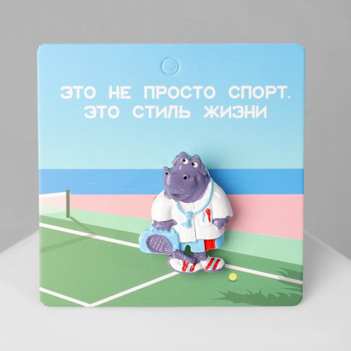 Брошь Бегемот спортсмен, цветная в серебре