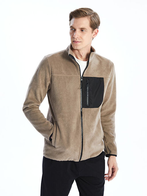 Dik Yaka Uzun Kollu Polar Erkek Fermuarl? Sweatshirt