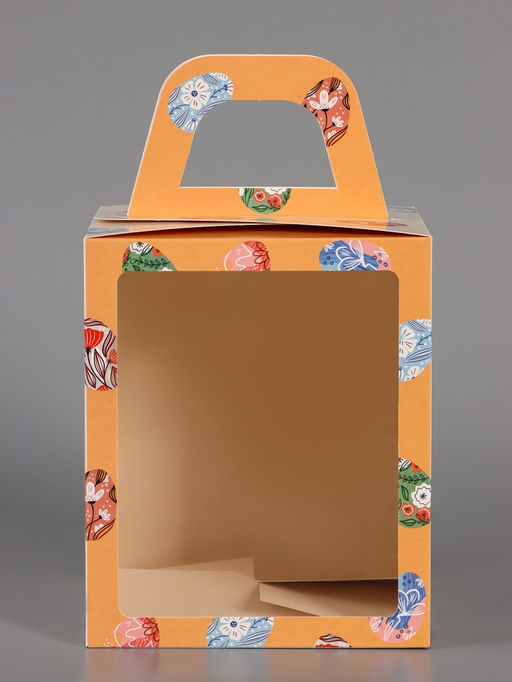 Цена за 5 шт. Коробка подарочная пасхальная с окном Расписные яйца, персиковый, 15?15?18 см - UPAK LAND фото 2