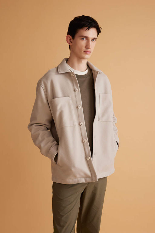 Шерстяная куртка-рубашка с воротником-поло Relax Fit