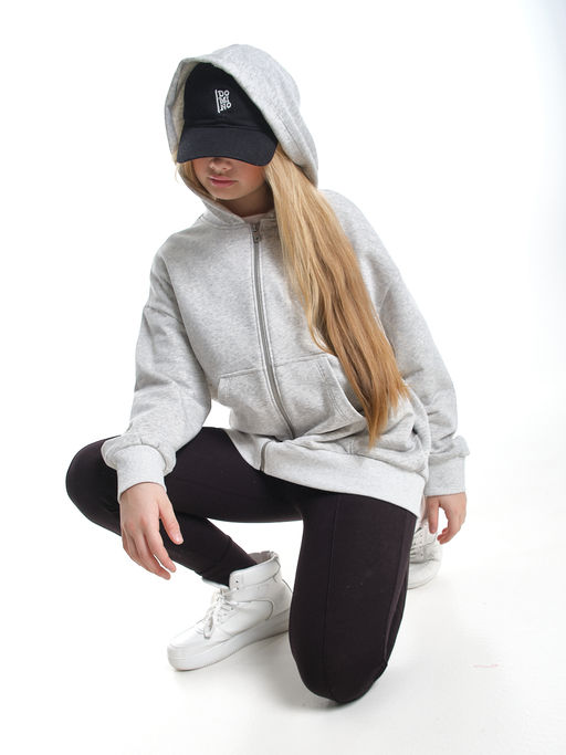 Толстовка зипка оверсайз с капюшоном на молнии 22-8605 серый меланж - Mini maxi фото 9