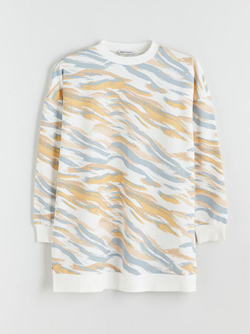 Bisiklet Yaka Desenli Kad?n Sweatshirt Tunik