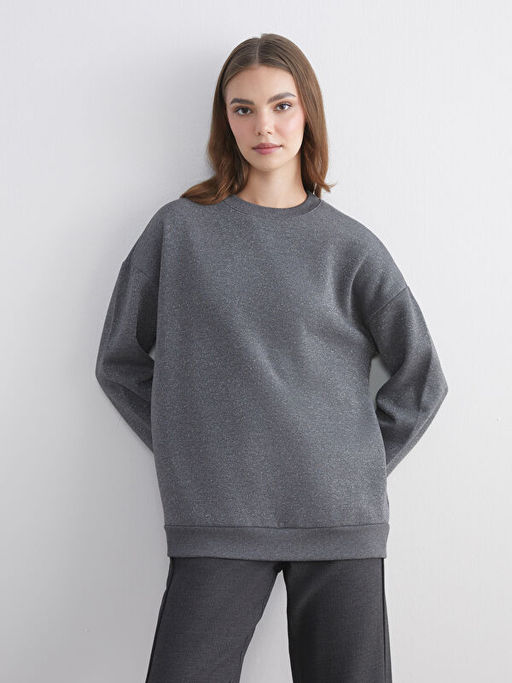 Bisiklet Yaka Oversize Kad?n Sweatshirt Tunik