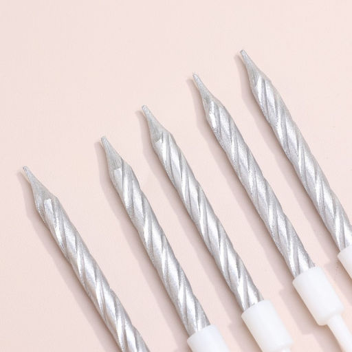 Набор свечи в торт Спираль, 200шт, 5 см, серебряный металлик - Страна карнавалия фото 6