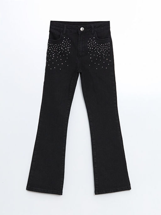 Beli Ayarlanabilir Lastikli Ta? Bask?l? K?z ?ocuk Jean Pantolon
