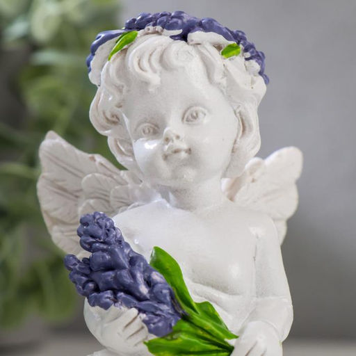Фигурка полистоун Белоснежный ангел с лавандой, в венке из лаванды, 10.2?6.8?5.3 см, МИКС