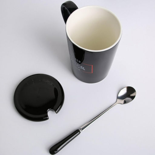 Кружка с ложкой и крышкой Отец пример во всём, 400 мл