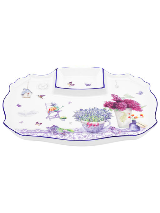 Блюдо д/шашлыка 27*20,5*2,5 см "Лаванда" с соусницей, фарфор NEW BONE CHINA